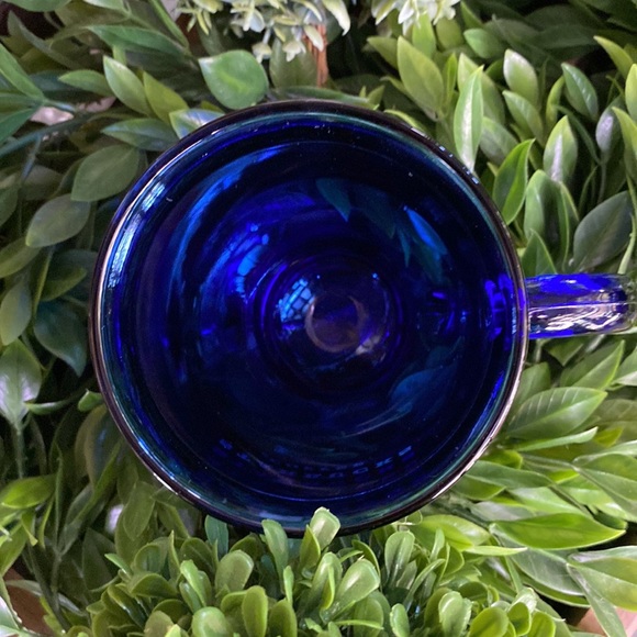 Starbucks Cobalt Blue Glass Starbucks Coffee Etched Footed Handled Mug 16 oz - Picture 8 of 16